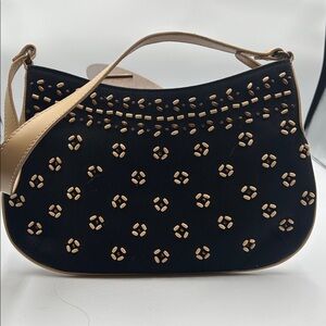 Liz Claiborne Tan Interior Handbag brown beaded 8 inches tall 12 inches wide